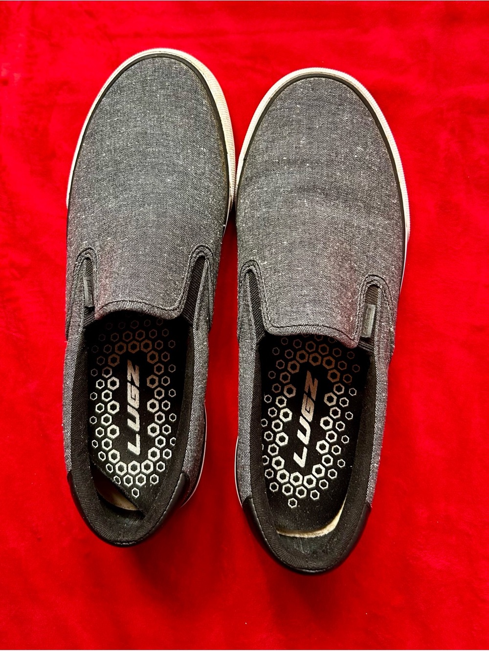 Lugz Men's Slip-On Canvas Loafers in Charcoal Gray with White Trim